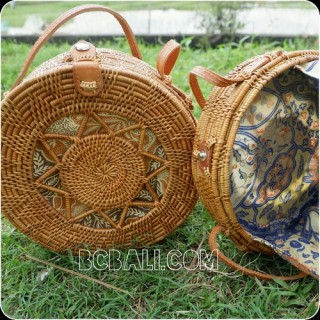 ethnic design circle star handmade handbag rattan handwoven ata grass